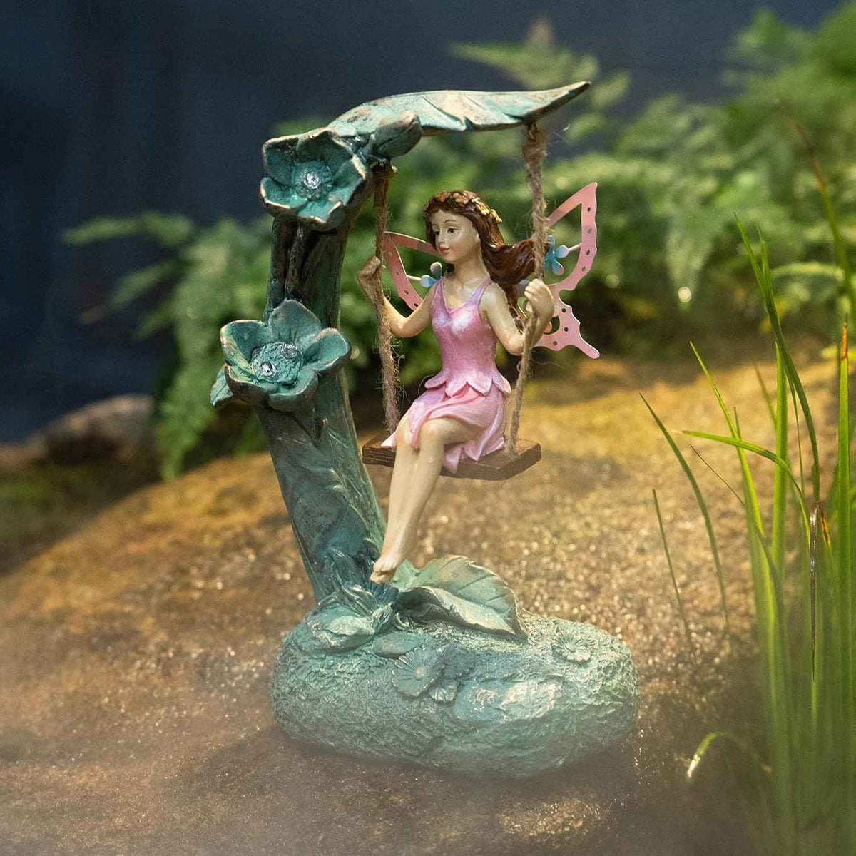 Garden Flower Fairy Outdoor Statue Decor Funny Swing Fairy Ornaments Figurines for Patio Lawn Yard Porch Outside Garden Gifts,9.05 Inches Tall 