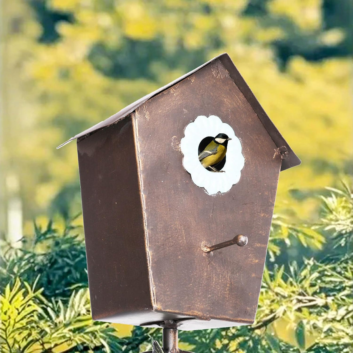 Yinns Metal Bird House, Decorative Birdhouse Stake with Bowl for Yard Decor | 69“ Bird House with Baths Bird Pole, Heavy Duty Birdhouse Stake for Outdoor Metal Bird Bath Bowl for Outside Garden Decor