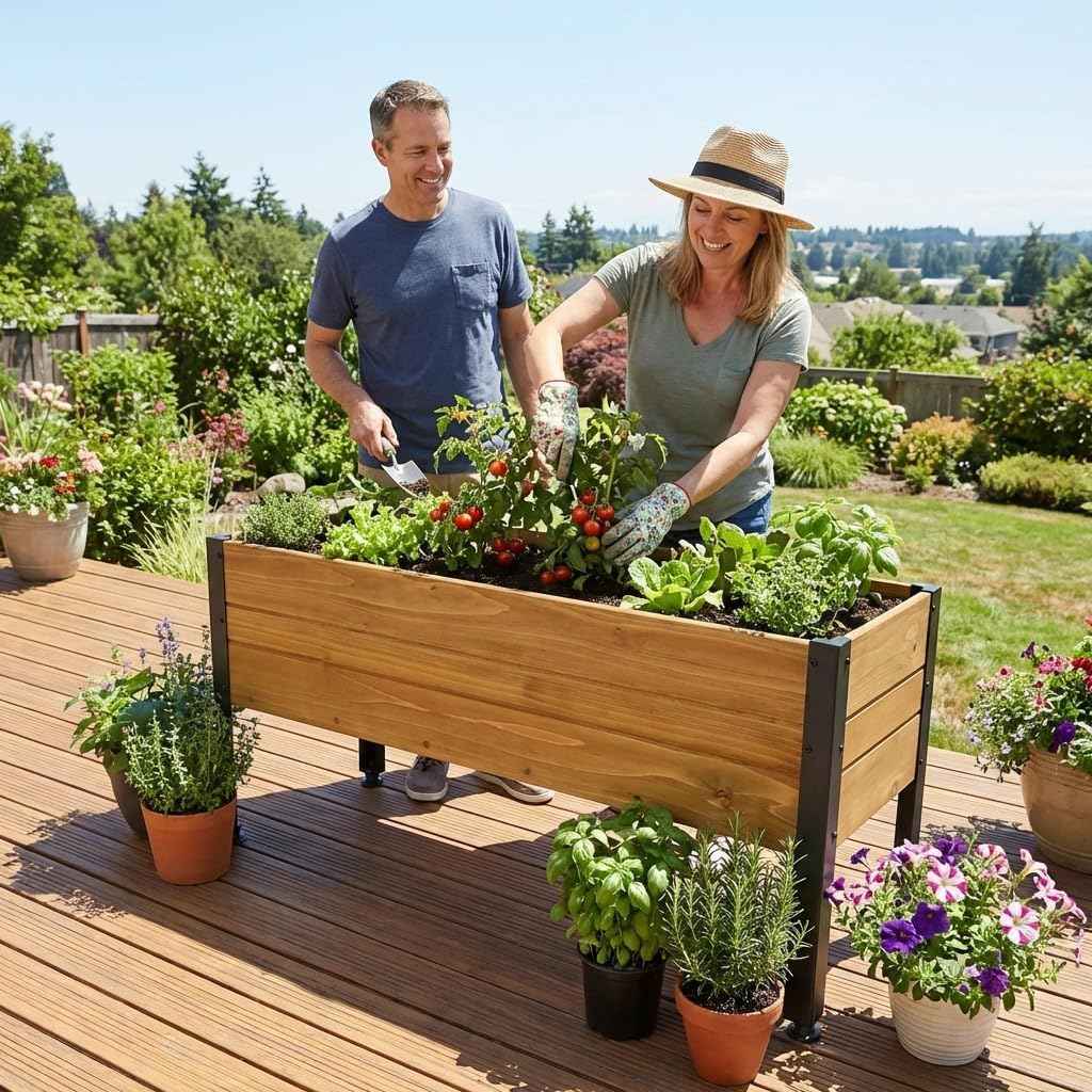 Wood Rectangular Garden Planter Box Raised Bed Outdoor, Elevated Planter for Herbs Vegetables Flowers, Sturdy Wooden Raised Garden