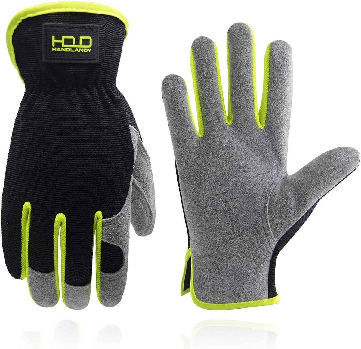 HANDLANDY Leather Work Gloves for Men & Women, Reinforced Durable Garden Gloves, Cowhide Working Glove for Gardening