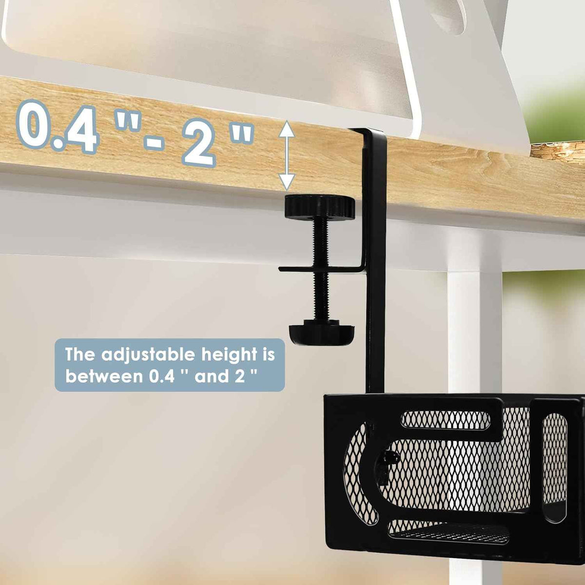25-Inch Under-Desk Cable Tray – No-Drill Clamp-On Metal Cord Organizer, Black