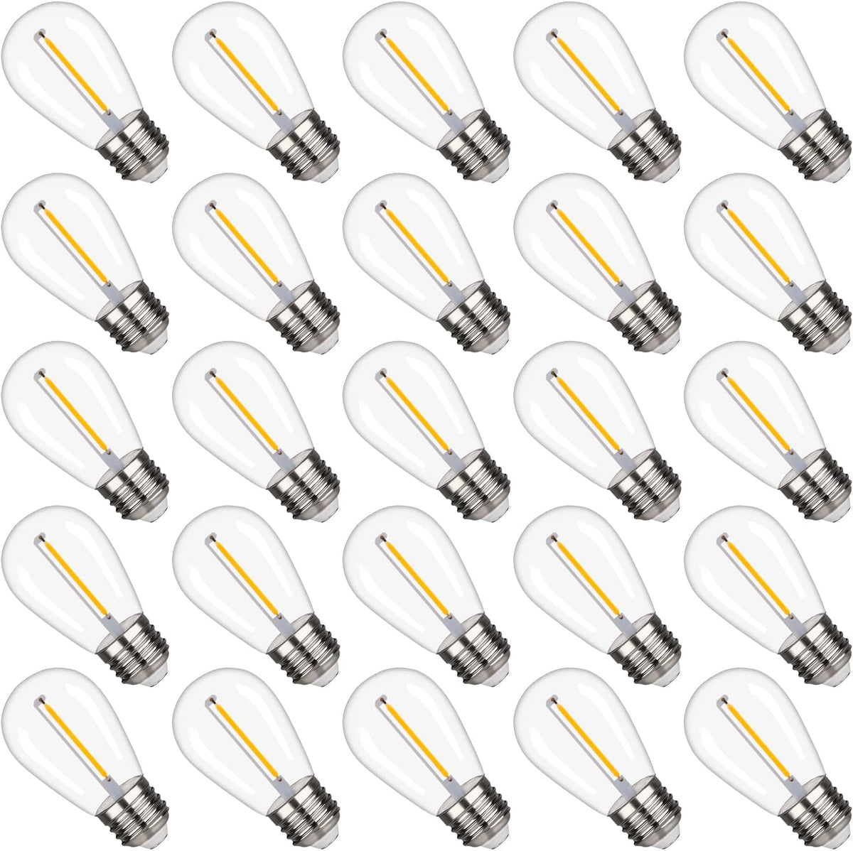 S14 Replacement LED Light Bulbs, Shatterproof & Waterproof 1W S14 LED Bulbs, Outdoor String Lights , E26 Base Patio Edison LED Light Bulbs, Warm White 2200K Plastic 70ML Non-Dimmable 25 Pack
