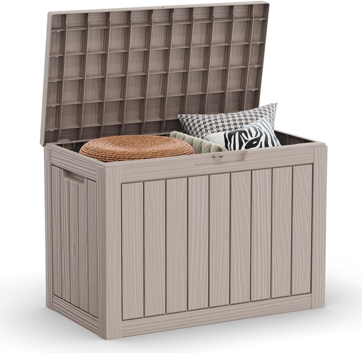 45 Gallon Outdoor Deck Box,Storage Lockable Waterproof Patio Furniture,Garden Tools,Cushions,Pool Accessories Outside Storage Resin Box(Grey)