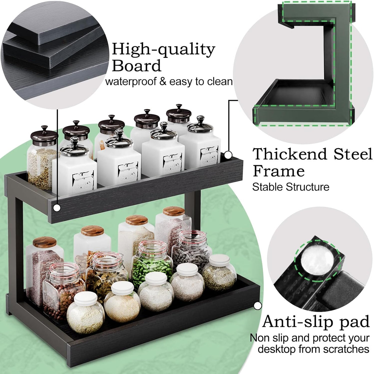 Counter Shelf Organizer – 2-Tier Spice Rack for Countertop – Black - Field & Nook