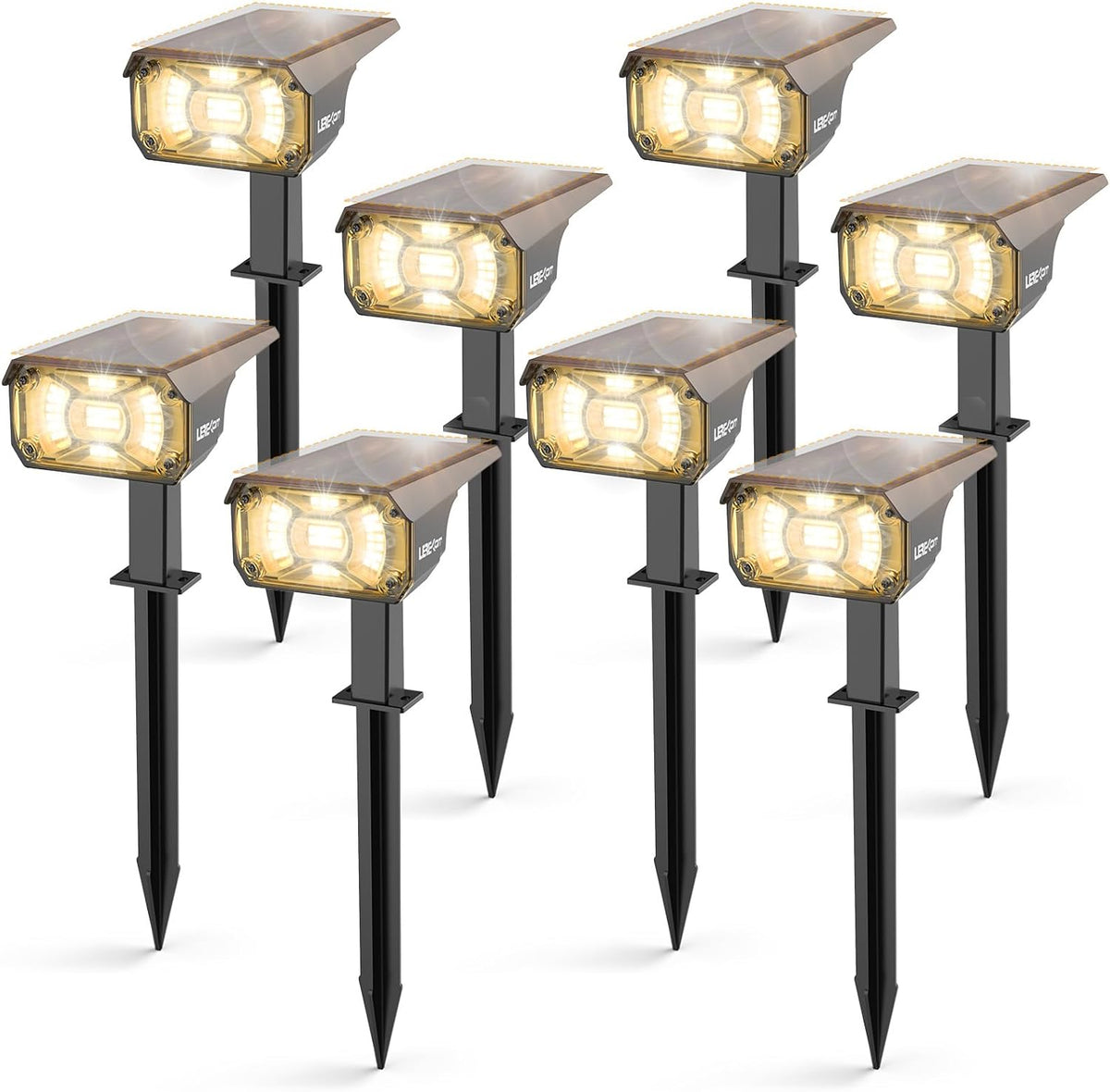 3 Brightness Modes Solar Outdoor Lights, 360 Degree Adjustable Lighting Angle with 40 LED's, Spotlights Outdoor Waterproof Auto On or Off Solar Garden Lights 8 Pack
