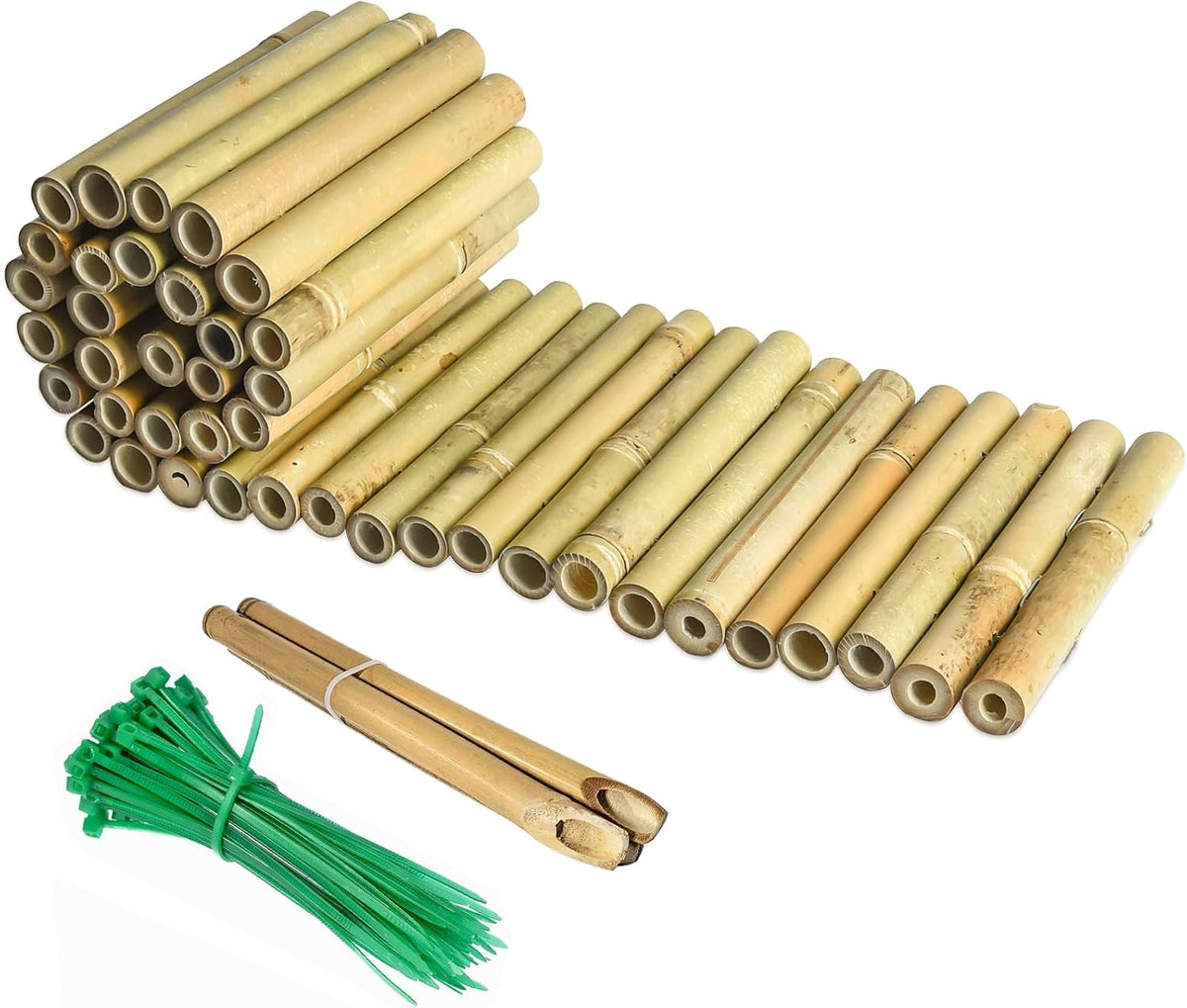 8x39IN Natural Bamboo Edging, Bamboo Garden Border Edging, Outdoor Landscape Edging for Decorative Garden, Patio Flower Garden Bed, Lawn, Yard, Pool Fences(1Pc with 3 Short Poles)