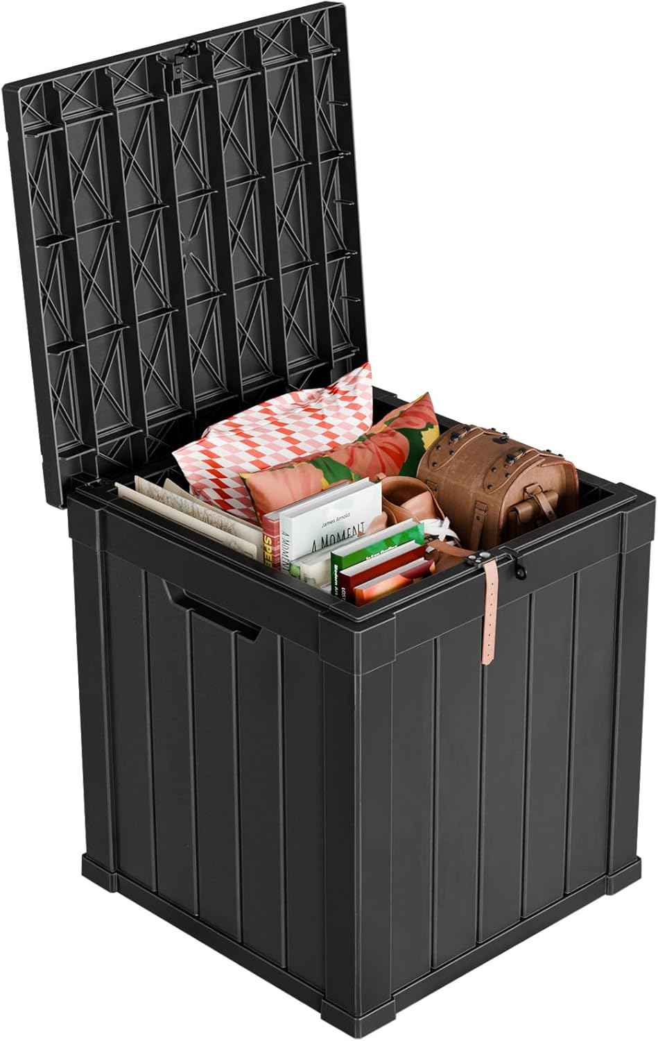 50 Gallon Resin Deck Box, Lockable Outdoor Storage Box for Patio Cushions Storage Furniture,Garden Tools, Pool Supplies, Weatherproof and UV Resistant(Black)