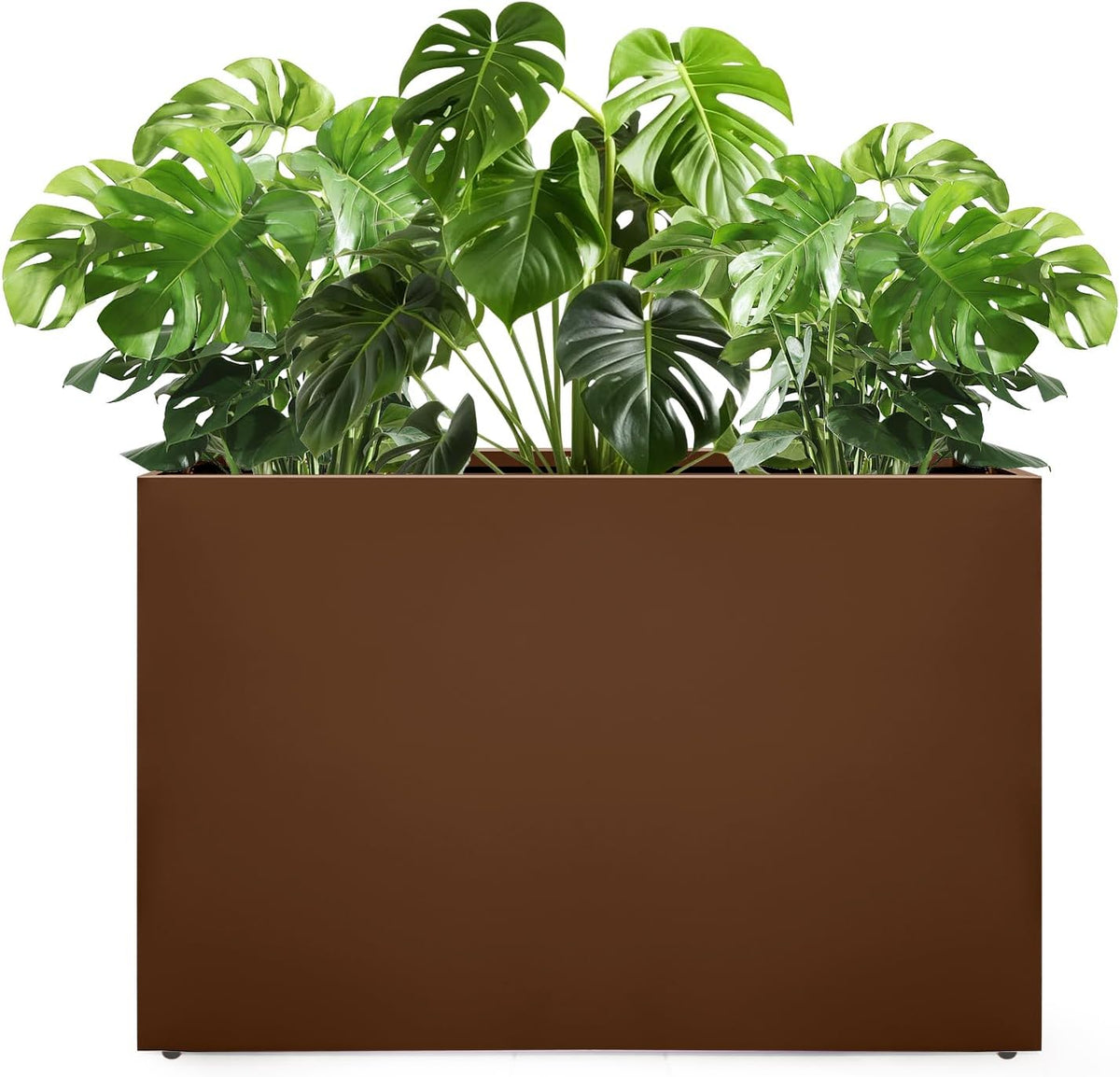 Galvanized Steel Planter Box-No Installation Required Metal Rectangular Block Long Box Planter Modern Outdoor Planters All-Weather Use with Drainage Holes for Patio/Porch, 36×24×12IN(Brown)