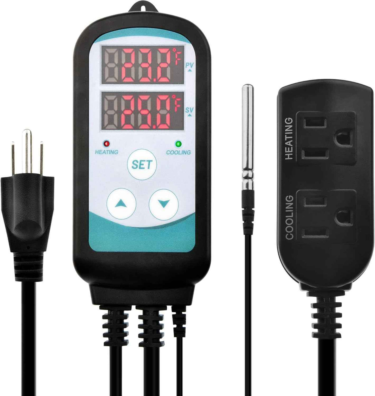Digital Temperature Controller,Dual Digital Temperature Controlled Outlet,Thermostat Plug,Greenhouse Heater with Thermostat,110-240V 1500W ,Thermostat with Dual LED Display
