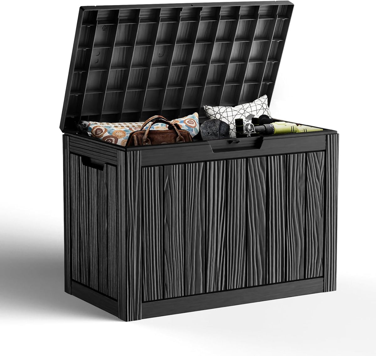 45 Gallon Resin Deck Box, Lockable Outdoor Storage Box for Patio Cushions Storage Furniture,Garden Tools, Pool Supplies, Weatherproof and UV Resistant(Black)
