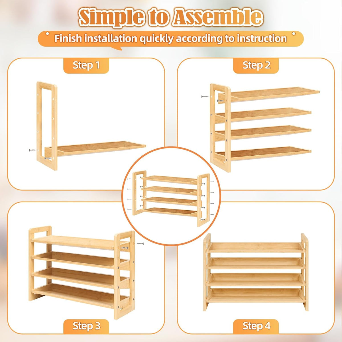 4-Tier Spice Rack Seasoning Organizer for Cabinet Pantry Countertop | Save Vertical Space, Bamboo Material with Aesthetic Design, Easy to Pick and Quick to Assemble - Field & Nook