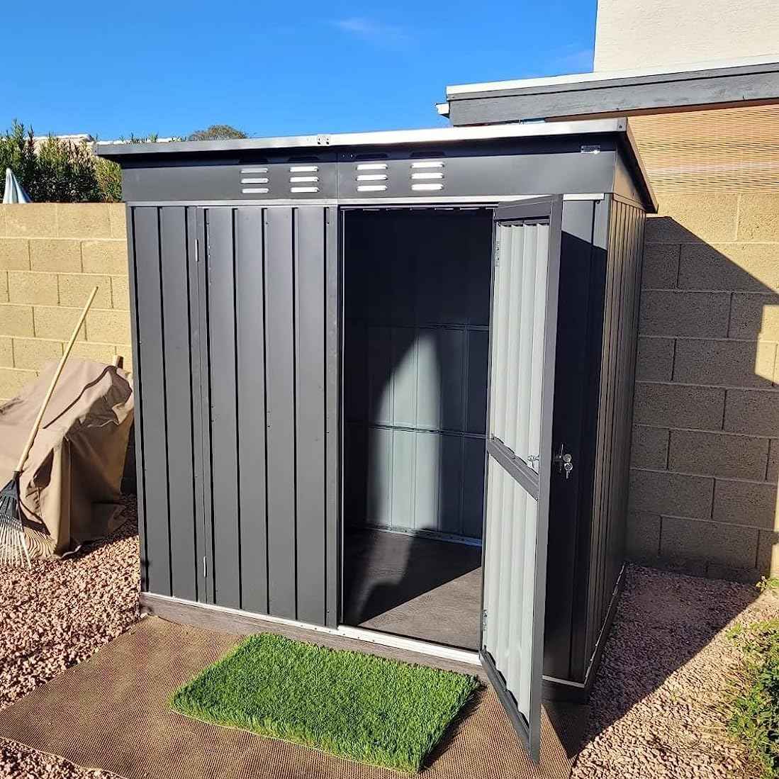 Domi Outdoor Storage Shed 6' x 4.5’, Metal Garden Shed with Galvanized Steel Frame for Bike, Tools, Lawn Mowers, Pool Toys, Outdoor Storage Cabinet with Lockable Door for Garden Lawn Patio (Dark Grey)