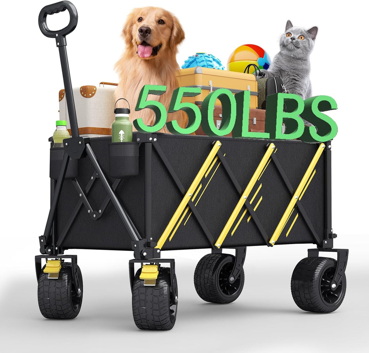 Wagons carts Foldable,Collapsible Wagon Foldable Wagon, Gather Heavy Duty Garden cart, Portable cart,Pets carts,with Large All-Terrain Beach Wheels and Drink Holder for Sports, Shopping, Camping