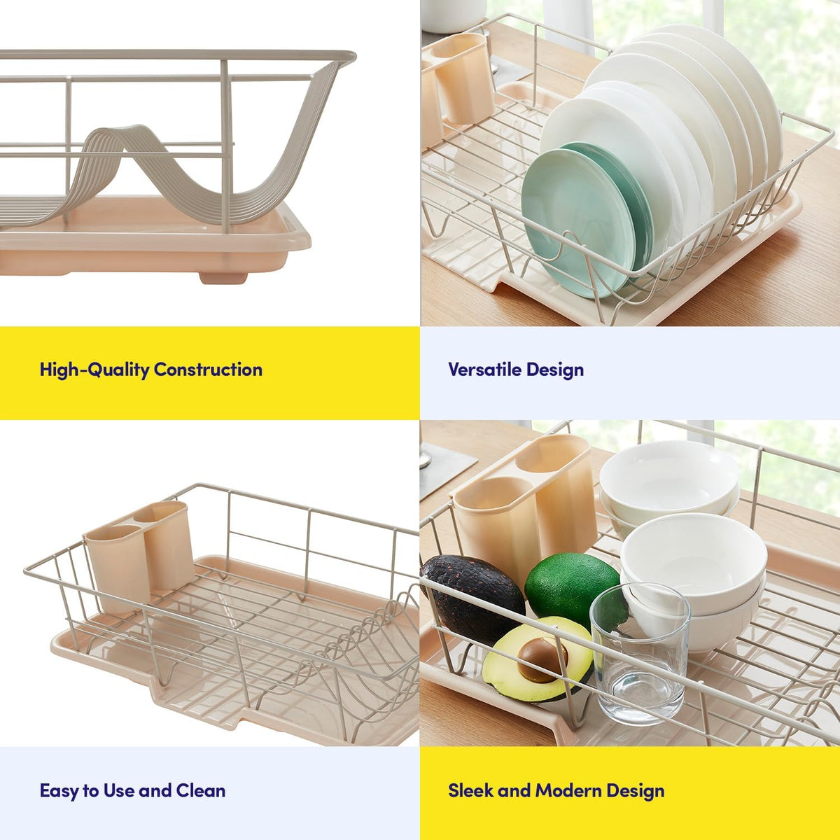 Sweet Home Collection 3-Piece Dish Drainer Rack Set, Beige