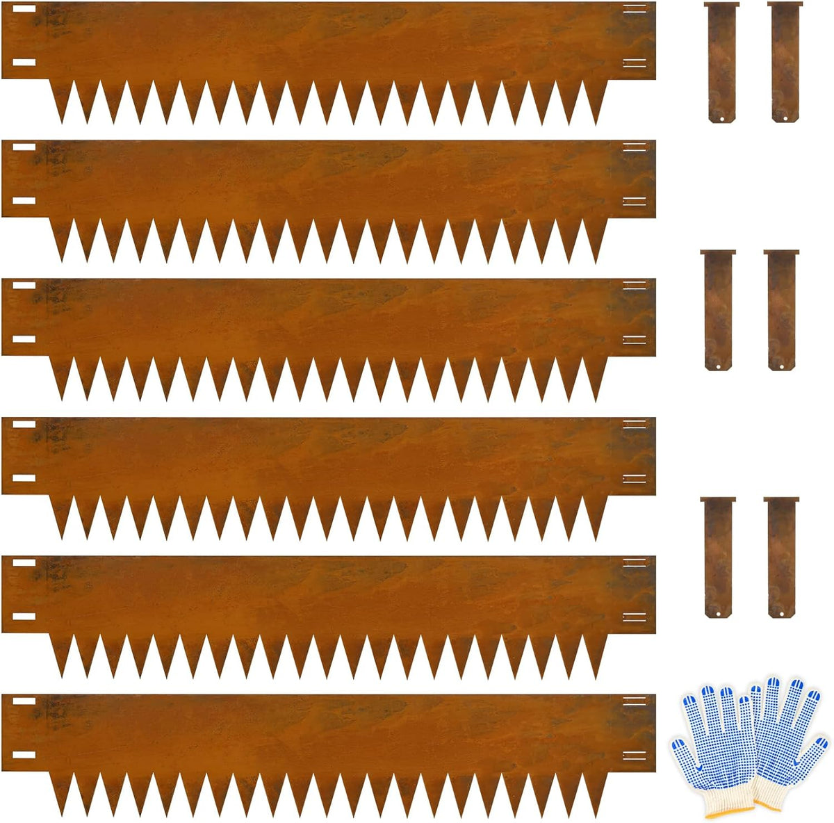 Co rten Steel Landscape Edging 10 Inch Tall 6 Packs, Pre-Rusted Metal Garden Edging with 6 Clips and a Pair of Gloves, Steel Edging for Landscaping, Garden