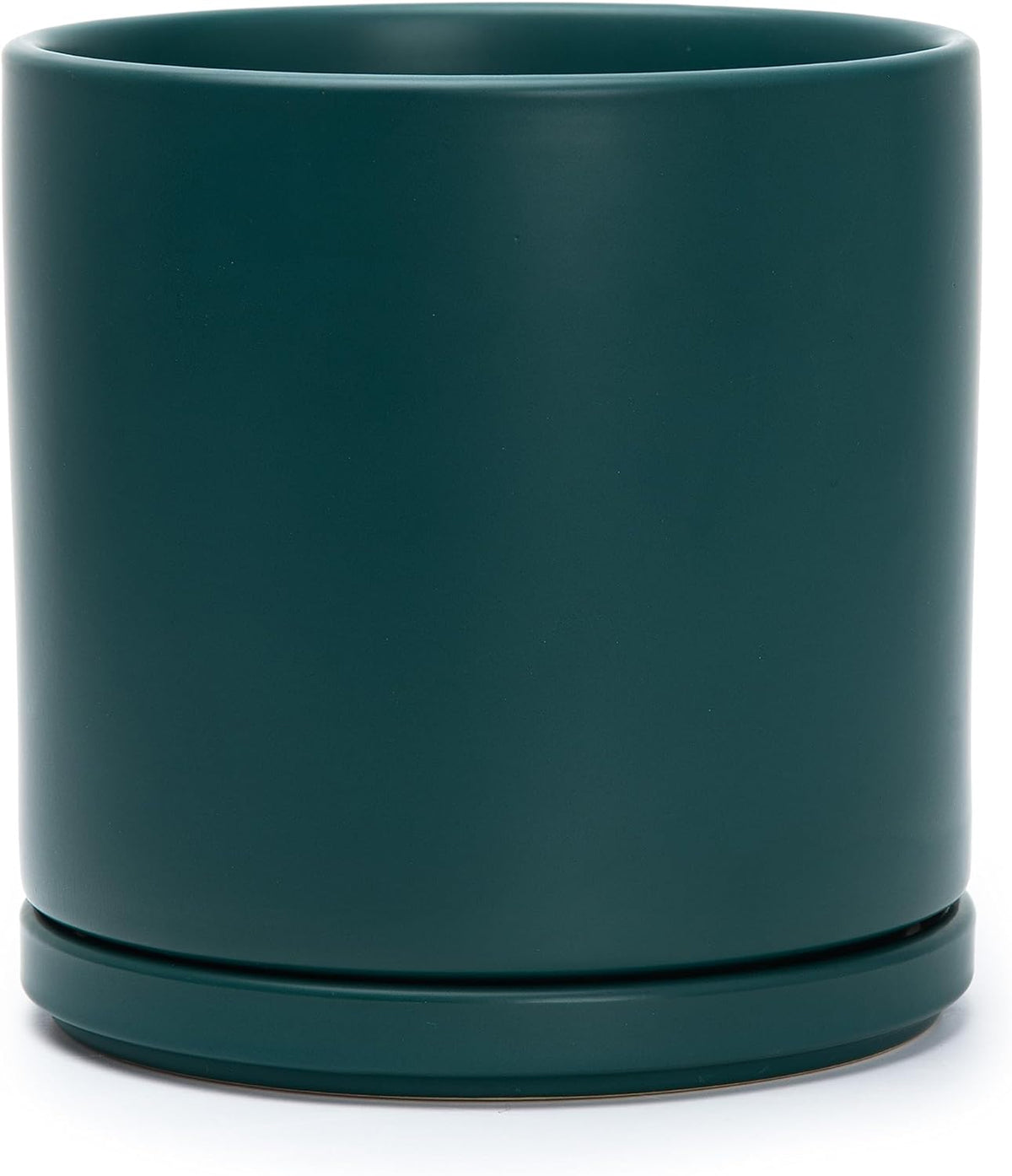 D'vine Dev 8 Inch Ceramic Planter Pot with Drainage Hole and Saucer, Indoor Cylinder Round Planter Pot, Teal, 94-O-D-9