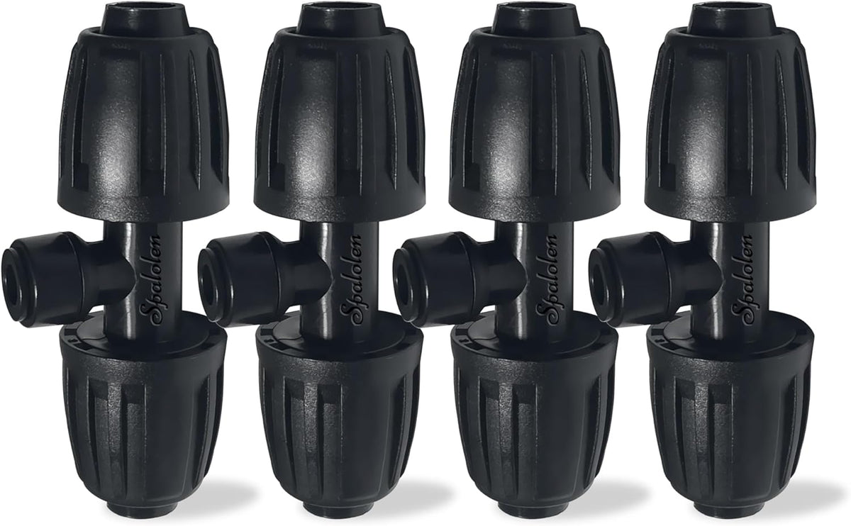 4 Pack 1/2'' to 1/4'' Drip Irrigation Fittings, Push-to-Connect 3 Way Drip Irrigation Part Barbed Tee Connectors, Anti-Leak Locked Splitter Fitting for 1/2" Irrigation Tubing (0.6''-0.67''OD)