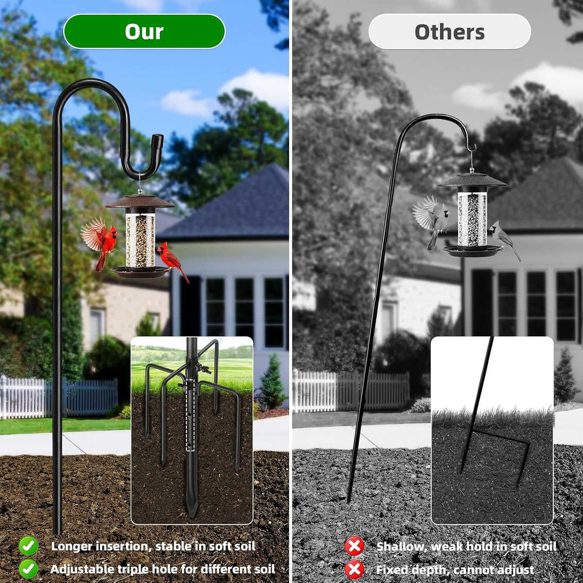 Adjustable Bird Feeder Pole with Shepherd Hook – Up to 78 in