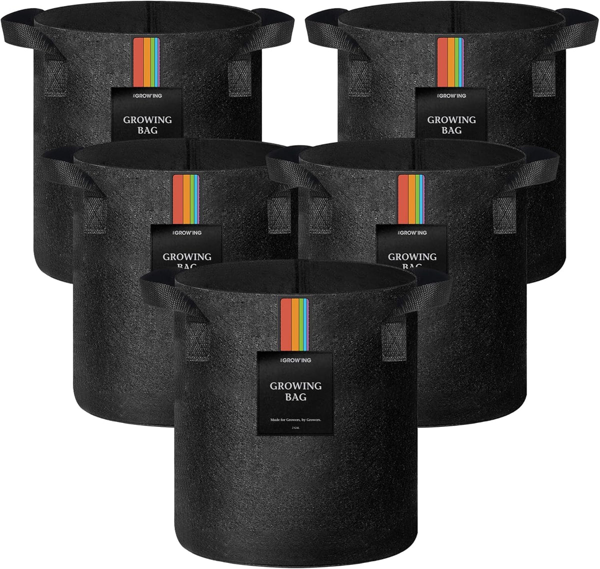 The Growing 5 Pack 3 Gallon Fabric Grow Bags,Thickened Aeration Nonwoven Fabric Plant Pots with Durable Handles,Heavy Duty 300G Planter Pot for Tomato, Fruits, Vegetables and Flowers, Black