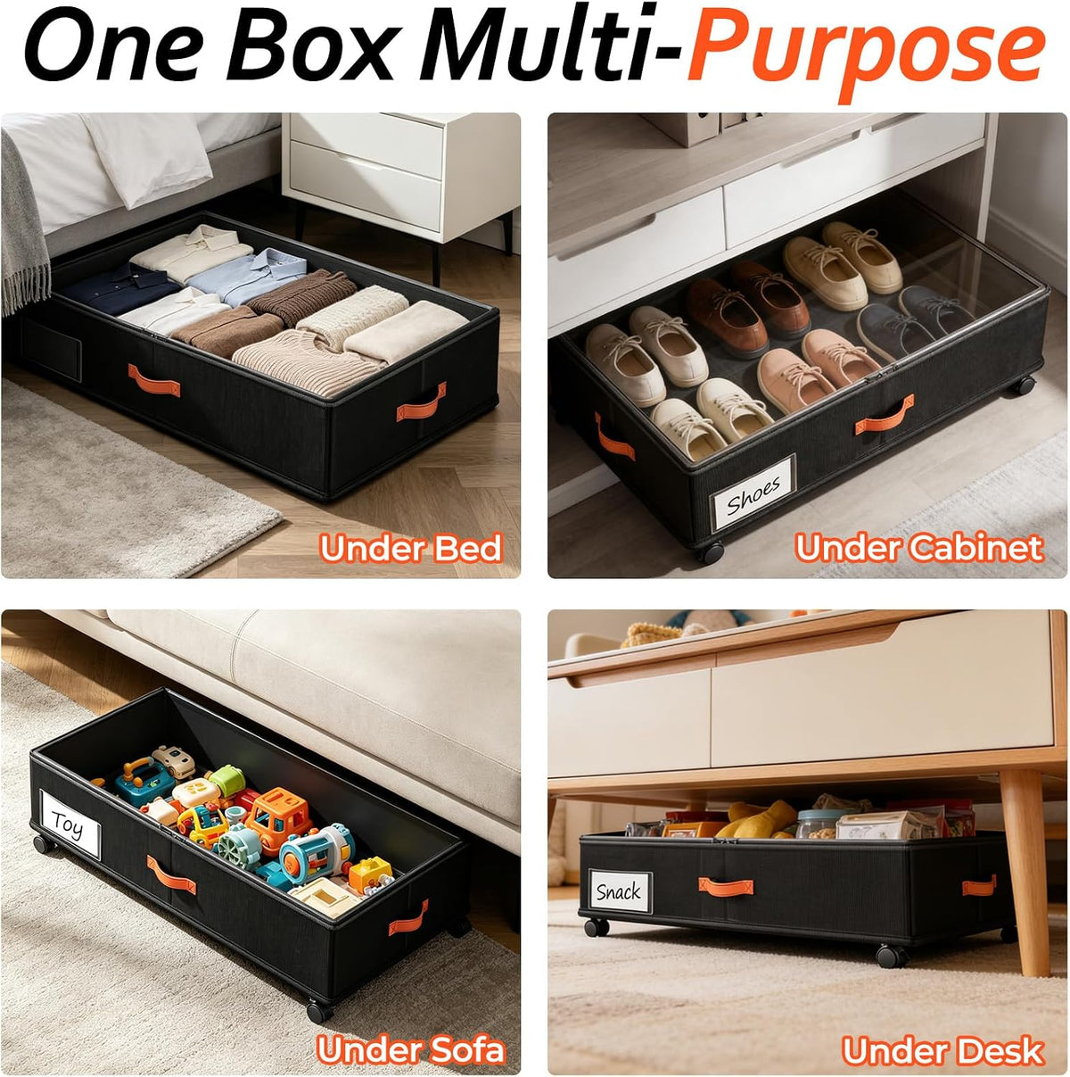 Under Bed Storage with Wheels 2-Pack, Under Bed Storage Containers 66L Clear Lids, Rolling Storage Drawers for Clothes Shoes Blankets, Underbed Organizer Bins(30" L x 16.2" W x 7.5" H) - Field & Nook