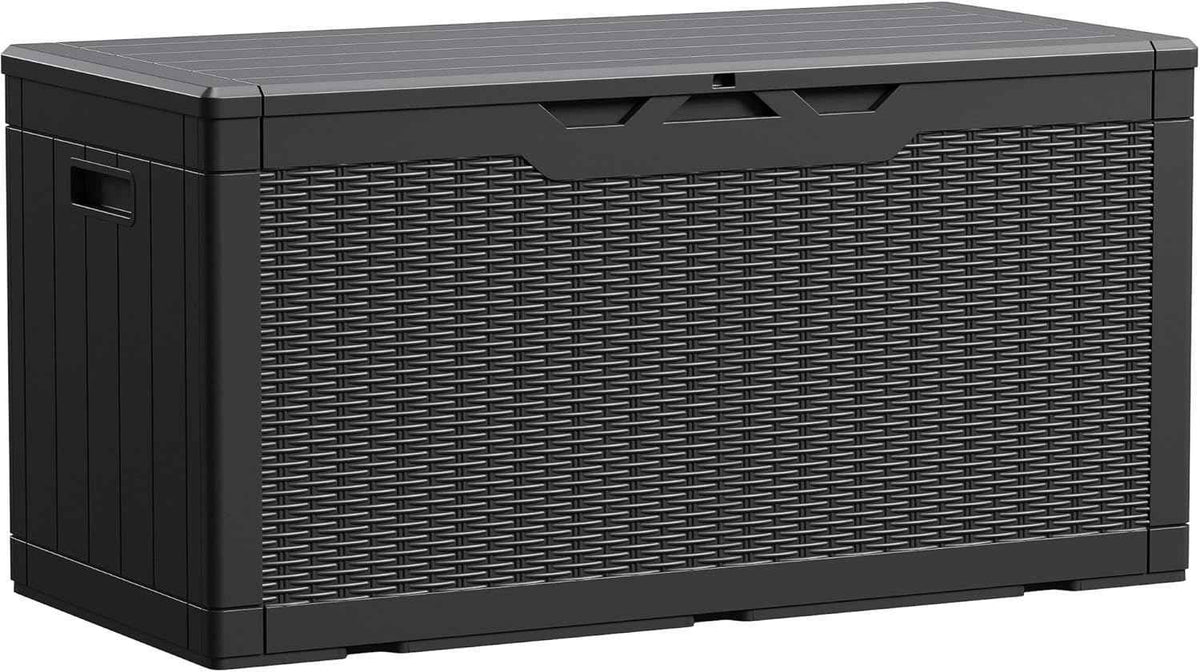 Devoko 100 Gallon Waterproof Large Resin Deck Box Indoor Outdoor Lockable Storage Container for Patio Furniture Cushions Garden Tools (100 Gallon, Black)