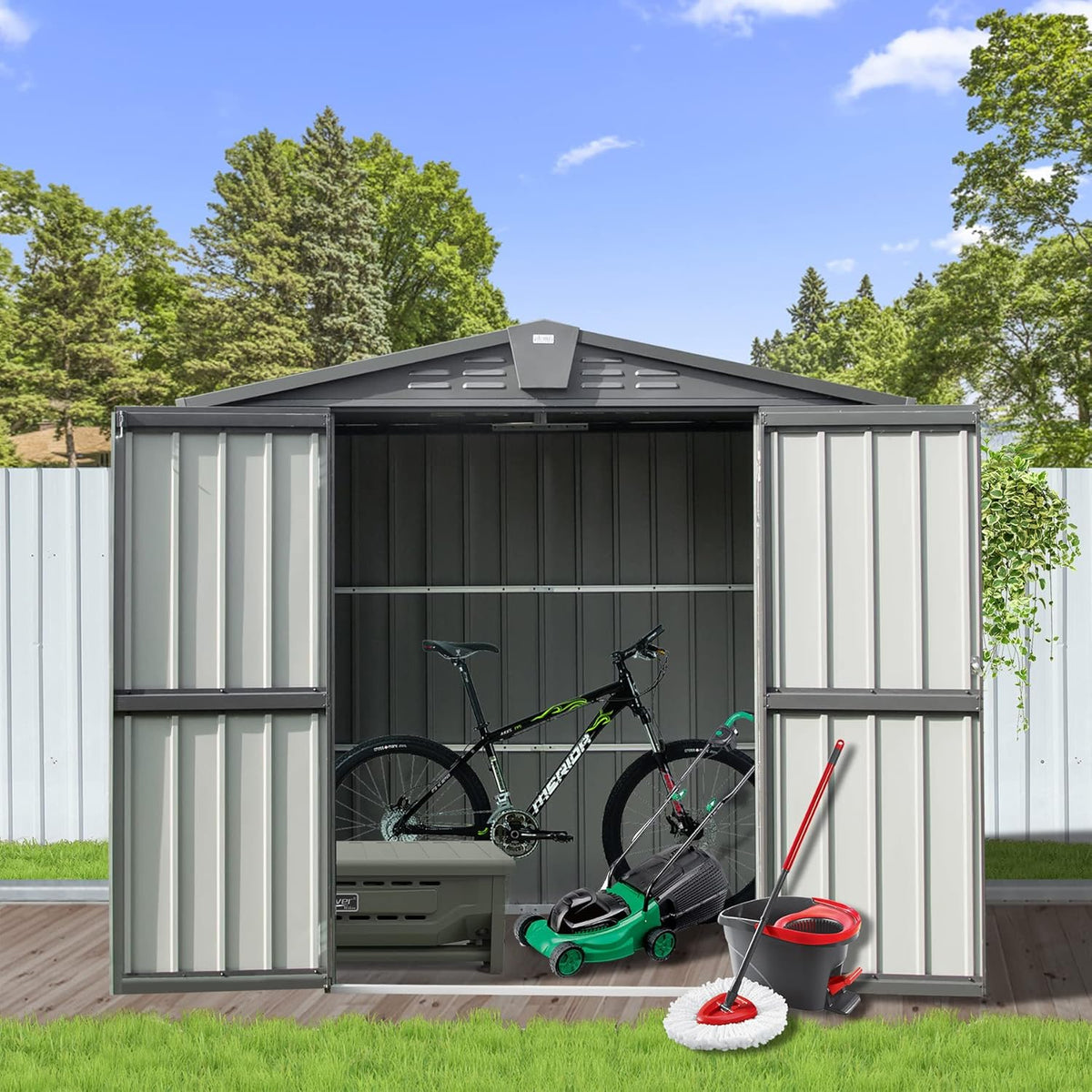 Domi Outdoor Storage Shed 6.5' x 4.2', Metal Waterproof Tool Shed Utility Storage House with Double Lockable Doors & Air Vent for Garden Backyard Patio Lawn