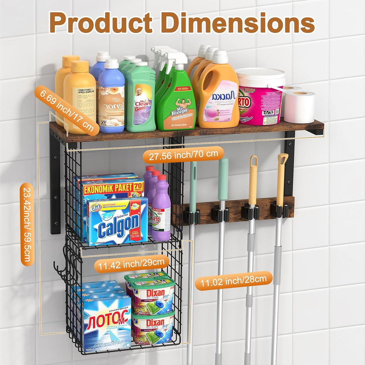 Wall Mount Broom Holder Laundry Room Storage Organizer Shelves - Field & Nook