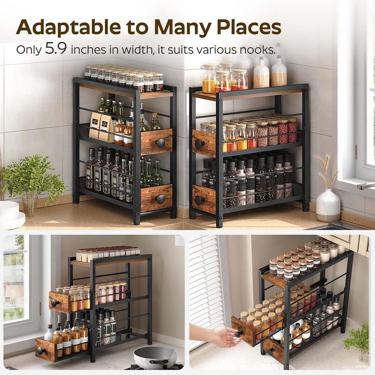 Spice Rack – 3-Tier Pull Out Spice Rack Organizer for Countertop - Field & Nook