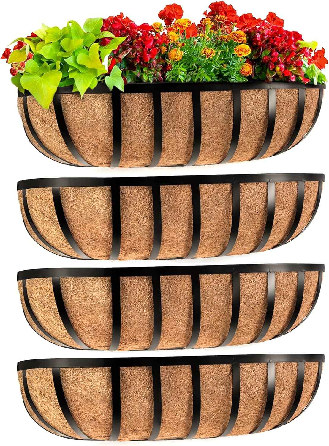 Railing Planter Window Box Deck Balcony Rail Planter 24 Inch for Porch Fence Patio Outdoor 4 Pack