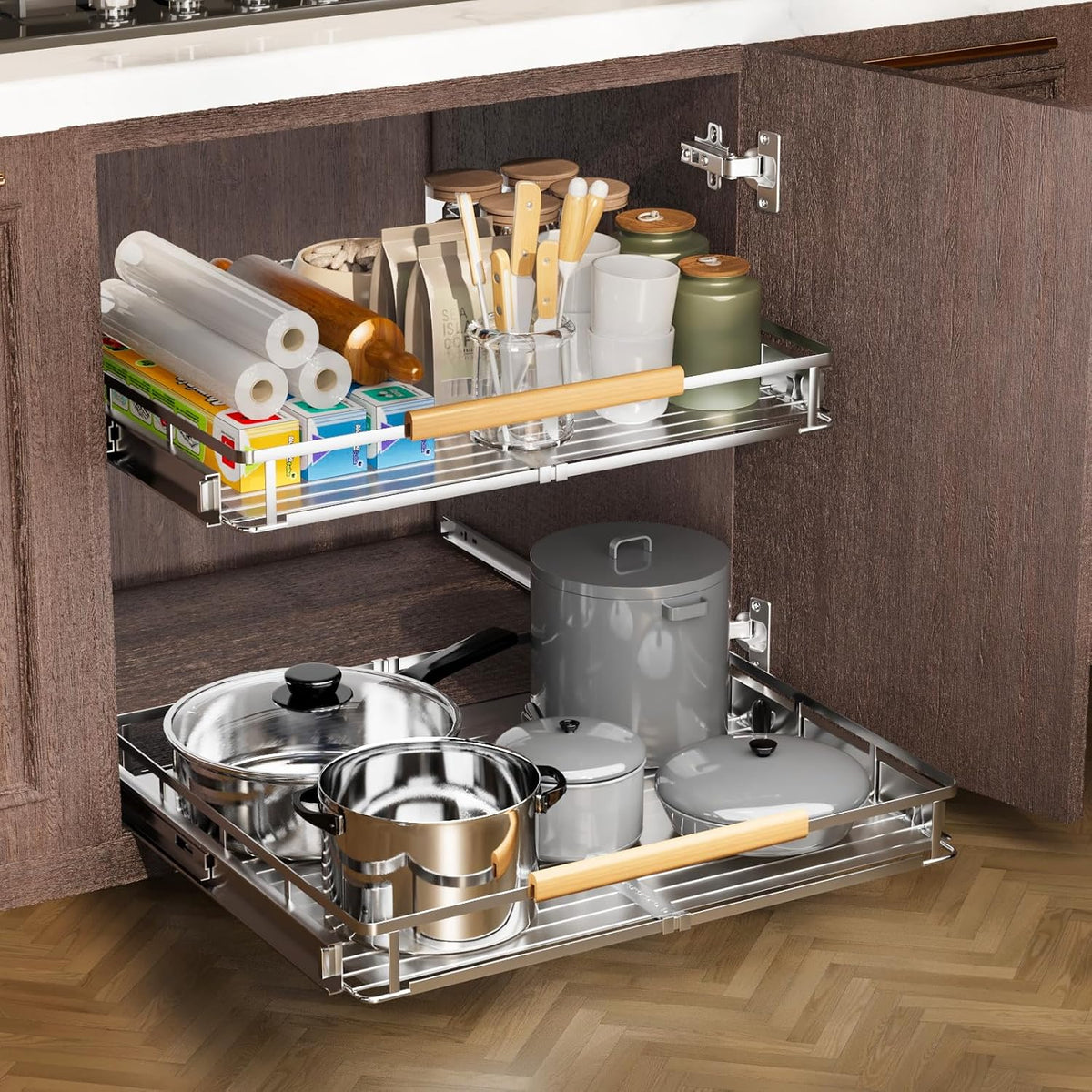 11.8~18"x17.3" Pull Out Cabinet Organizer,1Pack Expandable Sliding