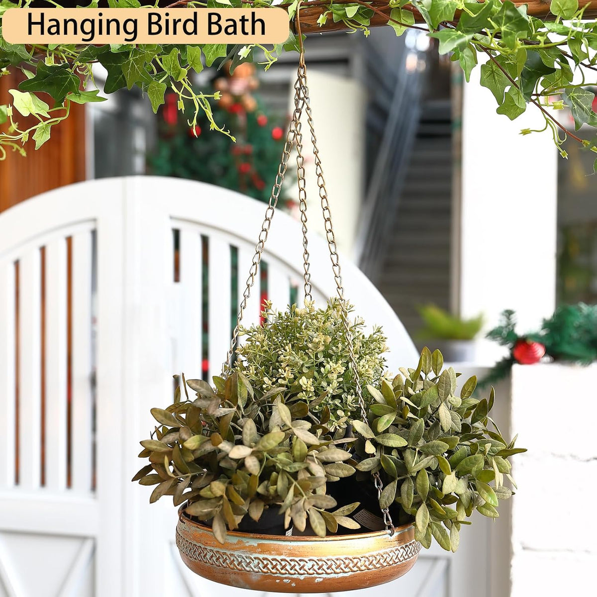 Hanging Metal Bird Bath & Feeder Bowl – 10 in