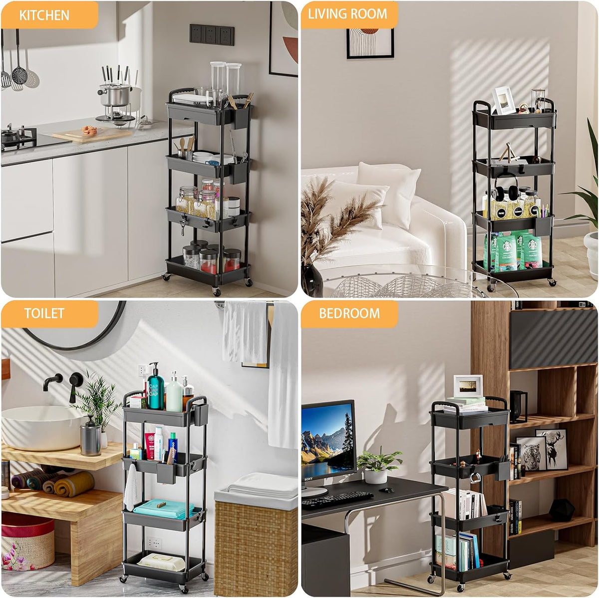 4-Tier Rolling Utility Cart with Drawer - Field & Nook