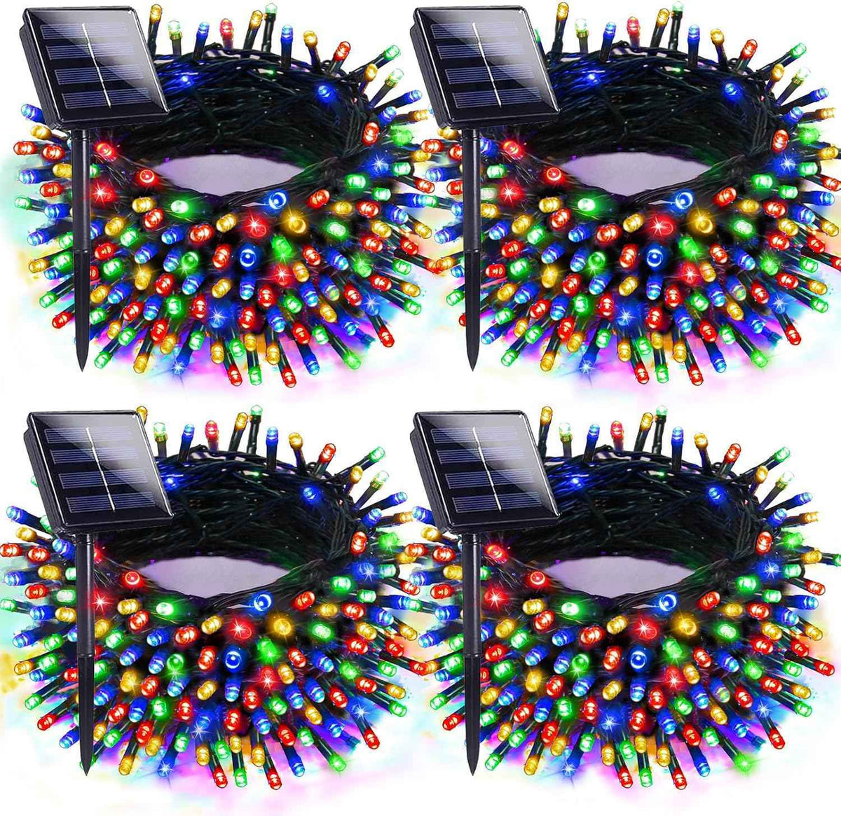 4pk Multi-Colored Solar Christmas Lights Outdoor Waterproof, 400 LED 132 FT Solar Powered LED String Lights Green Wire with 8 Modes, Solar Fairy Lights for Xmas Tree Party Wedding Garden Decorations
