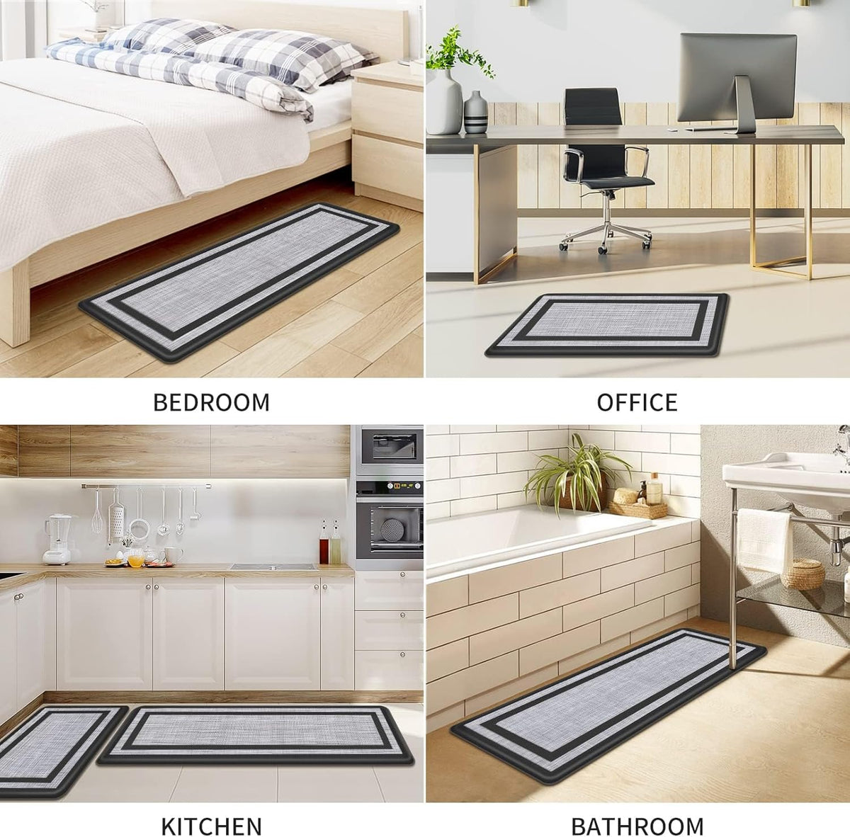 Mattitude Kitchen Mats Set of 2,Cushioned Anti-Fatigue Non-Skid Rug Sets | Ergonomic Comfort PVC Kitchen Mats for Floor,Standing Mat for Kitchen,Floor,Office,Sink,Laundry, Black Frame
