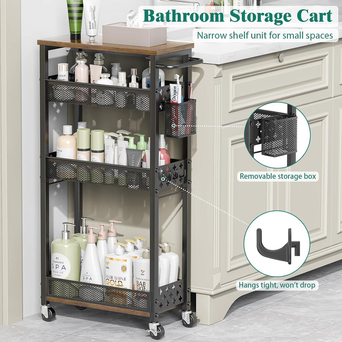 Slim Storage Cart – 4-Tier Laundry Room Organizer for Small Space - Field & Nook