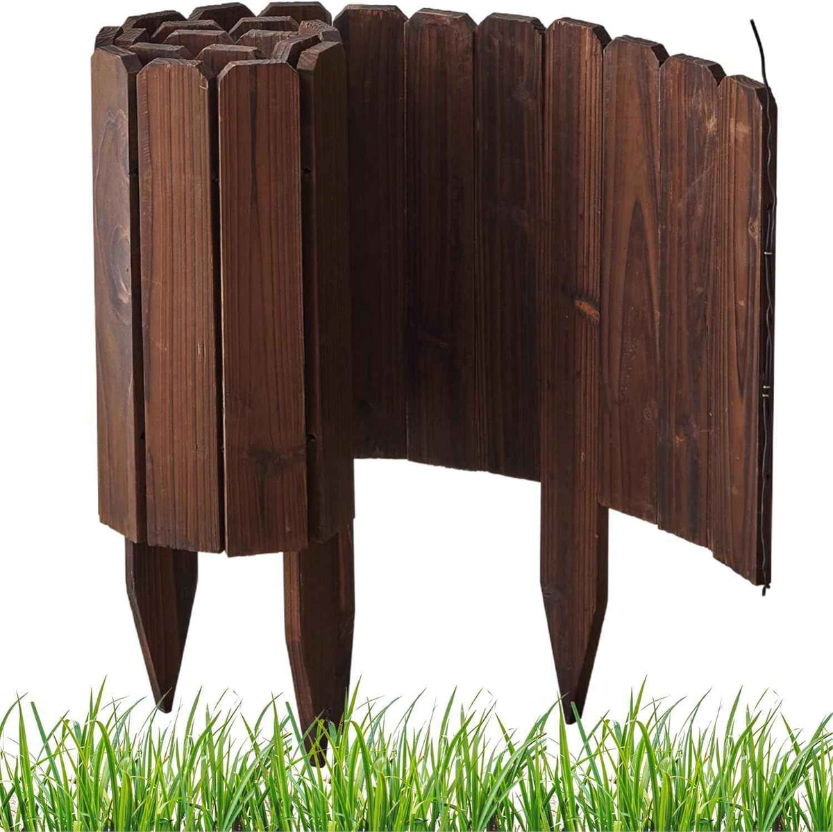12FT Total Length Wooden Garden Fence Wood Garden Edging Border No Dig Landscape Edging Decorative Flower Bed Border Courtyards Planting Tree Fence Patio Path Edging - 3Pack 11.8" H x 48" L