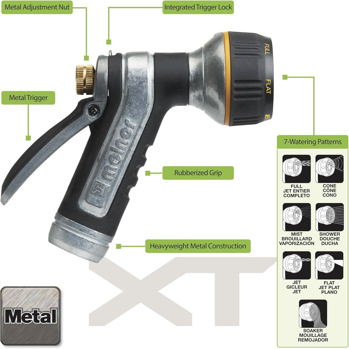 Metal 7-Pattern Rear-Trigger Hose Nozzle - Field & Nook