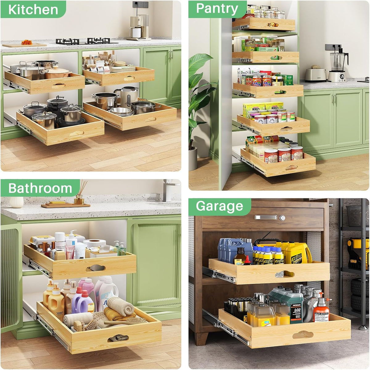 15"W x 21"D Wooden Pull Out Cabinet Organizer