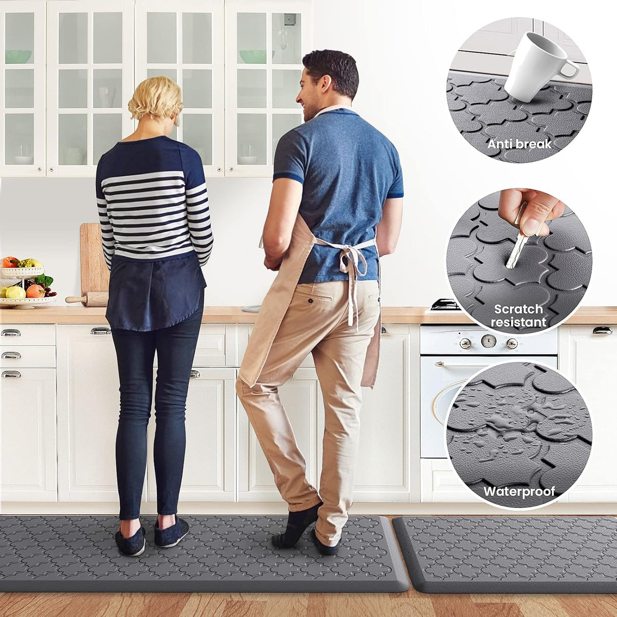 Kitchen Mat 2 PCS Cushioned Anti-Fatigue Floor Mat Standing Mat for Kitchen | 0.47" Thick Cushioned Memory Foam, Water Resistant, Non-Skid, Ergonomic Comfort Kitchen Rugs Sets for Sink Office Laundry