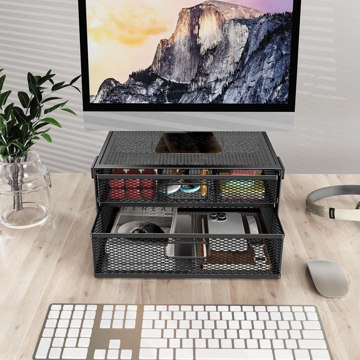 Under Desk Drawer Organizer No Drill Metal Under Desk Storage Drawer Container 2 Slide Out Cabinet Drawer Suitable for Home And Office (Medium) - Field & Nook