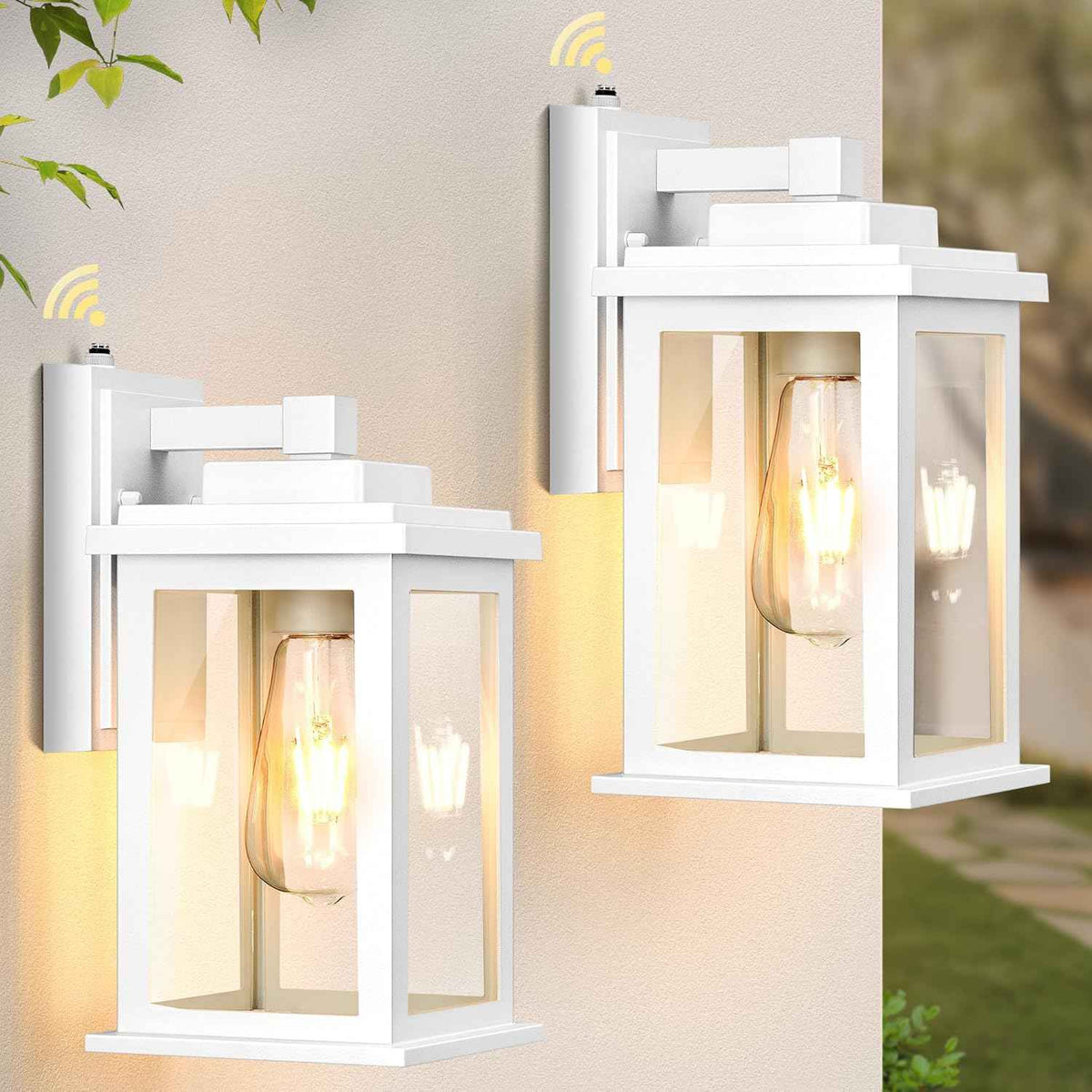 VIANIS White Outdoor Wall Lights, 2 Pack Dusk to Dawn Exterior Lighting Fixtures, Modern Outside Lights for hHouse,Porch, Garage, Doorway Waterproof, Weather Resistant,Hardwired, Non-Solar
