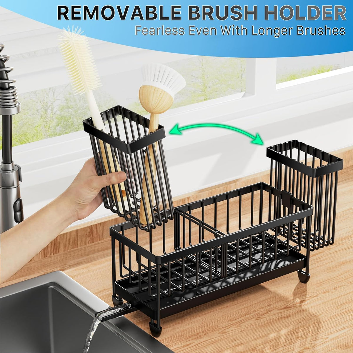 Stainless Steel Sink Caddy with Brush Holder – 9.25 in
