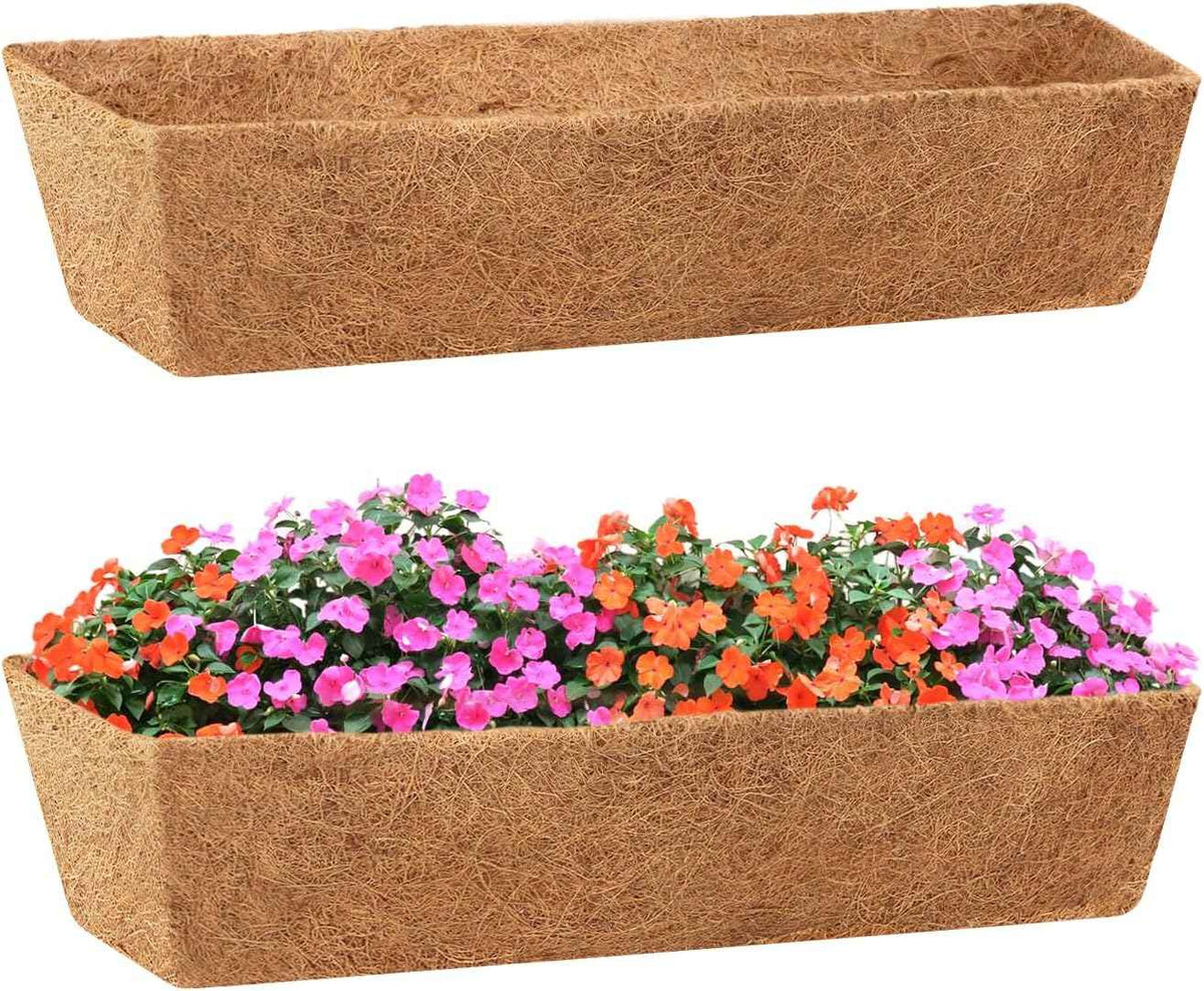 Legigo 2 Pack 24 Inch Square Coco Liners Planter Baskets Liner- Natural Coconut Coir Fiber Liner Replacement, Window Box Liners Trough Coconut Liners for Wall Planter Garden Deck Fence Flower Baskets