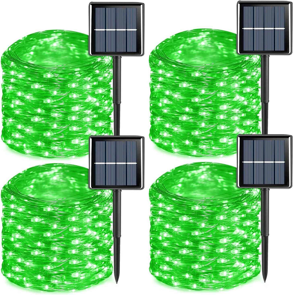 YEGUO Green Halloween Lights Outdoor Waterproof,4 Pack Each 33ft 100 LED Solar Fairy Lights, 8 Modes String Light for Outside