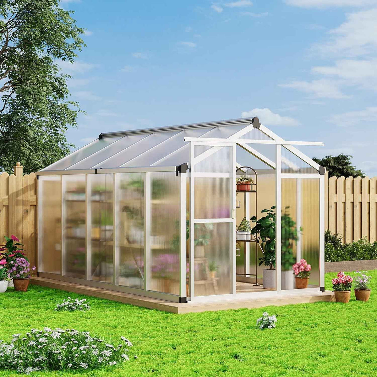 6x10 FT Greenhouse - Large Aluminum Greenhouses for Outdoors, Heavy Duty Polycarbonate Greenhouse with Roof Vent&Ground Nails, Walk-in Green Houses for Garden, Backyard, Patio, Easy Assembly