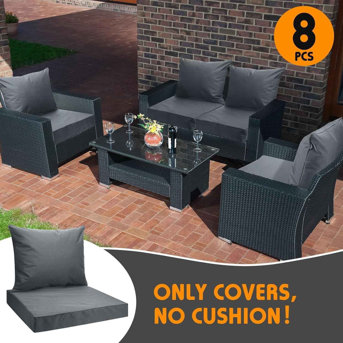 All Smiles Patio Furniture Replacement Chair Cushion Covers Set of 4 for Waterproof Resistant Outdoor Deep Set Cushion Covers for Seat Yard Garden Deck,24 x 20 Inch, 24 x 24 x 4 Inch,Navy Blue