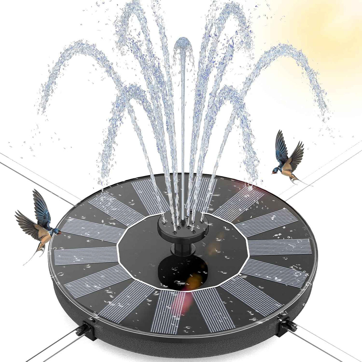 AMZtime 1.4W Solar Fountain with 4 Fixed Rods, 2025 Solar Fountain Pump with Upgraded Solar Panels, Solar Powered Floating Water Fountain Pump for Bird Bath, Garden, Ponds, Fish Tank and Outdoor