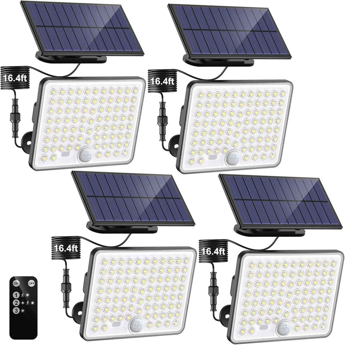 nipify 4 Pack Solar Motion Lights Outdoor, 3Modes Split Outdoor Solar Lights with Remote Control, IP65 Waterproof Powered Solar Flood Light 16ft Cable for Outside Yard Garage Garden Porch