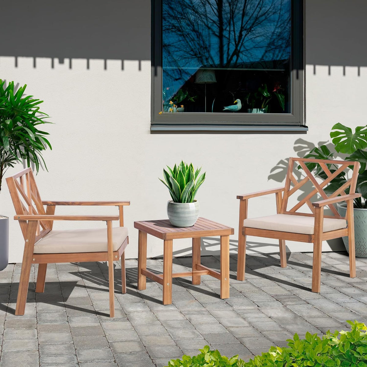 Werph 3-Piece Acacia Wood Outdoor Patio Furniture Set | Conversation