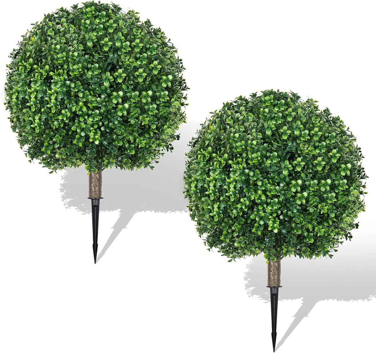 25.6" Artificial Boxwood Topiary Ball Trees: 2 Pack Artificial Shrubs with Spike – UV Resistant Fake Bushes, Evergreen Artificial Plants for Outdoor Indoor Front Porch Garden Yard